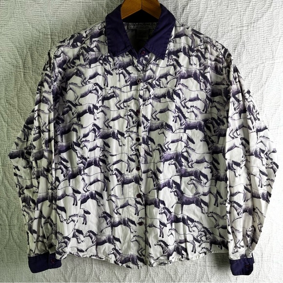 Vintage Adobe Rose 1995 Shirt Womens Large Western Horses Allover Print Purple - Picture 16 of 16